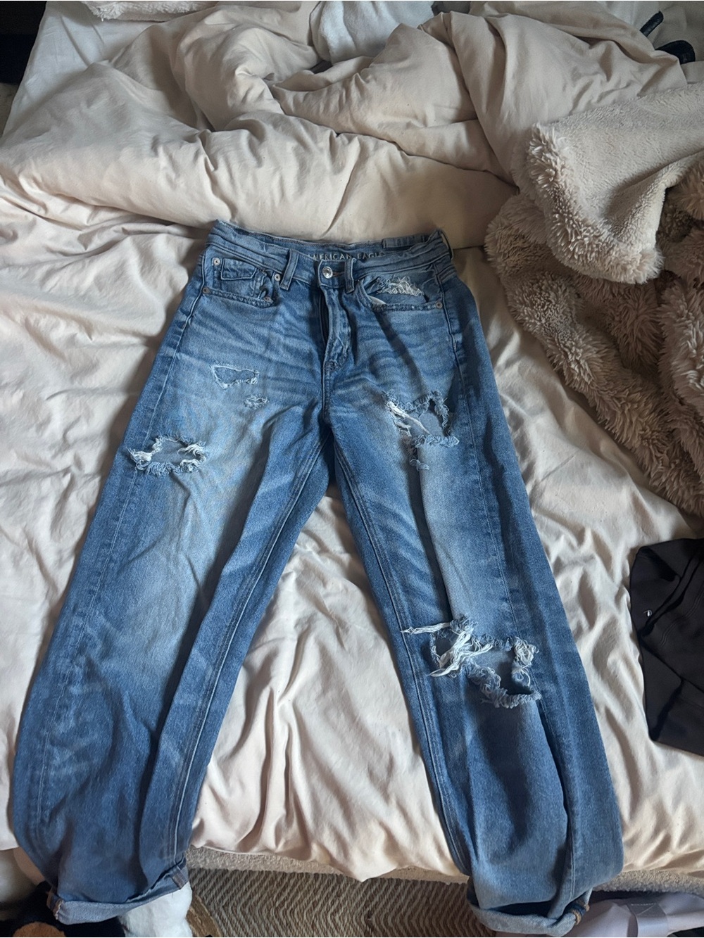 American Eagle Outfitters Distressed Medium Blue Boyfriend Jeans